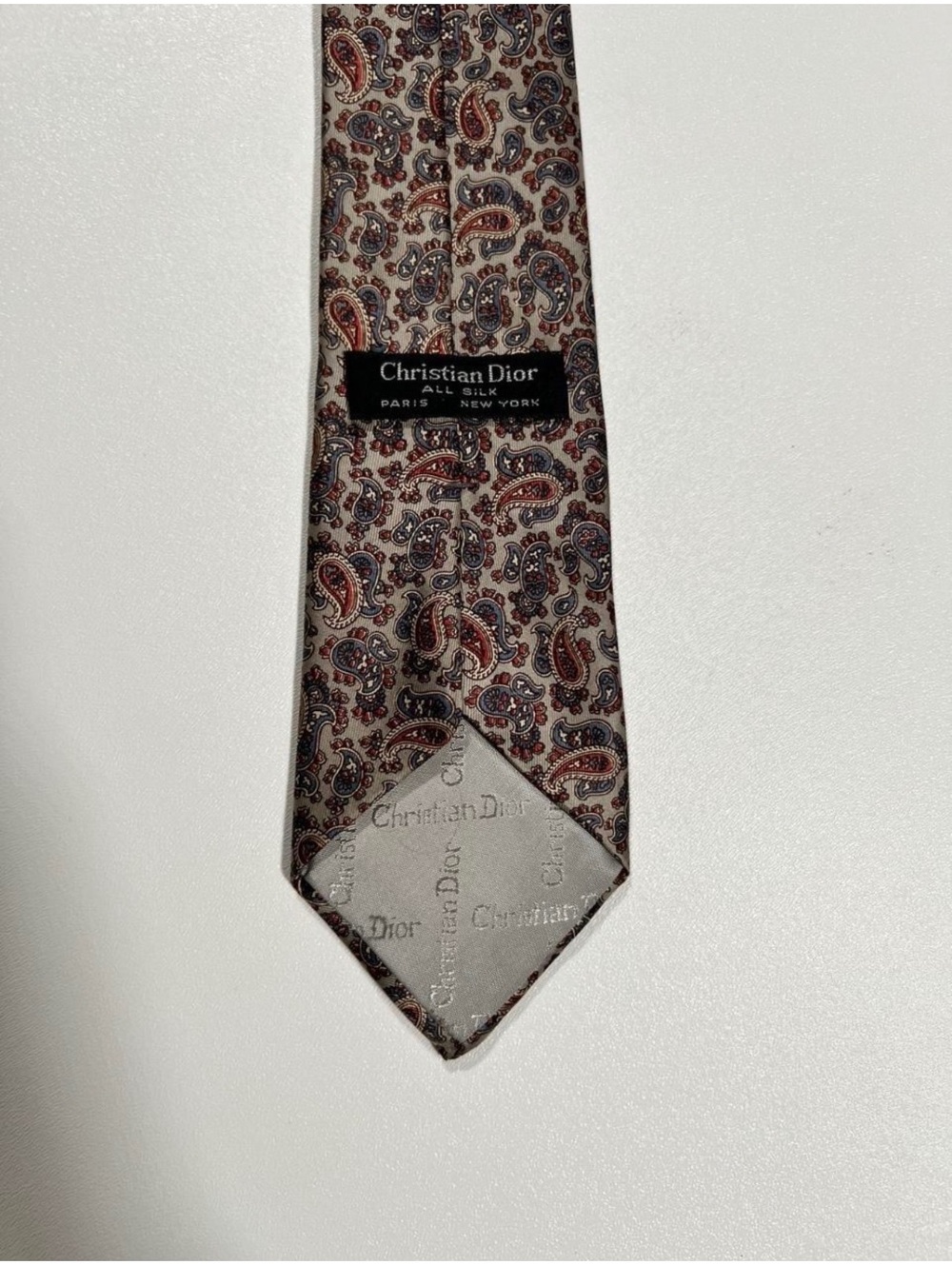 Vintage Christian Dior Silk Tie Mens Tan Paisley Print All Silk Designer